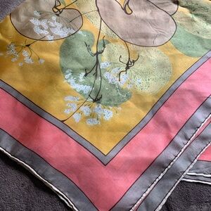 Elegant Floral Silk Scarf with Pink and Yellow Accents